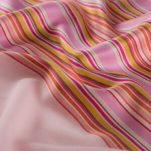 Dusty Pink Rainbow Striped Cotton Silk Scarf - Thumbnail