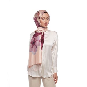 Dusty Pink Water Fleur Print Silk Scarf - Thumbnail