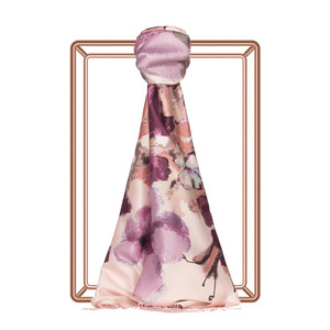 Dusty Pink Water Fleur Print Silk Scarf - Thumbnail