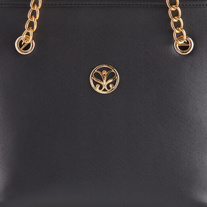 حقيبة يد سادة بتفاصيل سلسلة لون أسود - Thumbnail