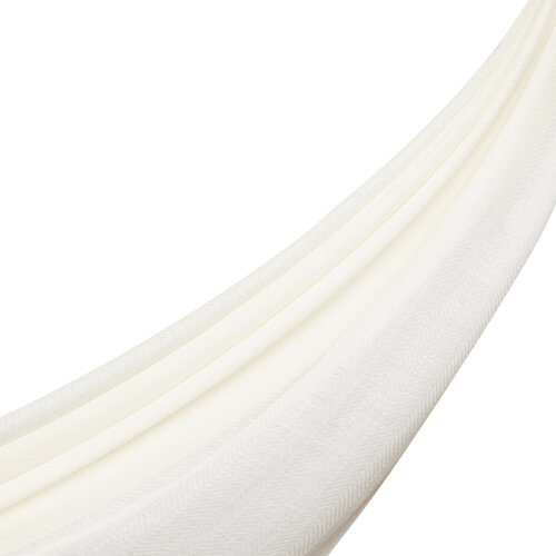 Ecru Herringbone Patterned Wool Silk Shawl