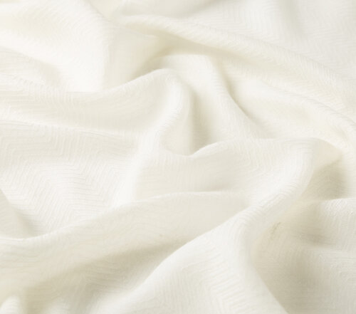 Ecru Herringbone Patterned Wool Silk Shawl