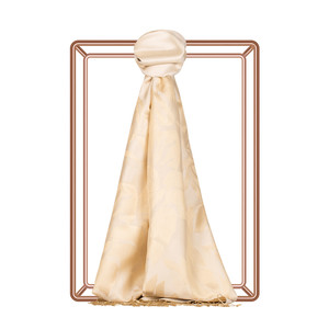 Ecru Royal Garden Jacquard Silk Scarf - Thumbnail