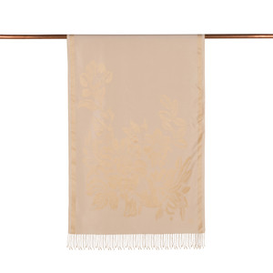 Ecru Royal Garden Jacquard Silk Scarf - Thumbnail