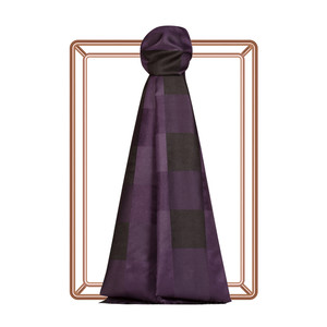 Eggplant Purple Buffalo Checked Silk Scarf - Thumbnail