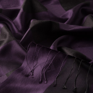 Eggplant Purple Buffalo Checked Silk Scarf - Thumbnail