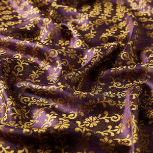 Eggplant Purple Golden Horn Pattern Silk Scarf Shawl - Thumbnail