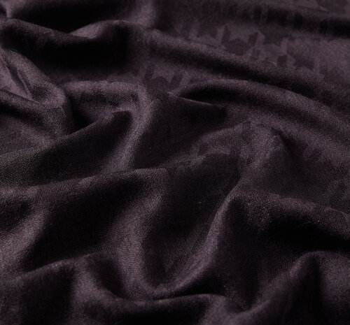 Eggplant Purple Houndstooth Patterned Wool Silk Scarf