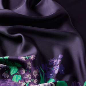 Eggplant Purple Palace Garden Print Silk Twill Scarf - Thumbnail