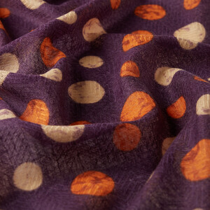 Eggplant Purple Polka Print Wool Scarf - Thumbnail