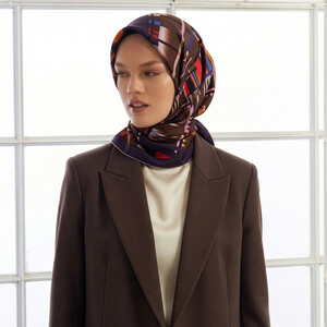 Elegant Purple Brown Minimalist Striped Twill Silk Scarf - Thumbnail