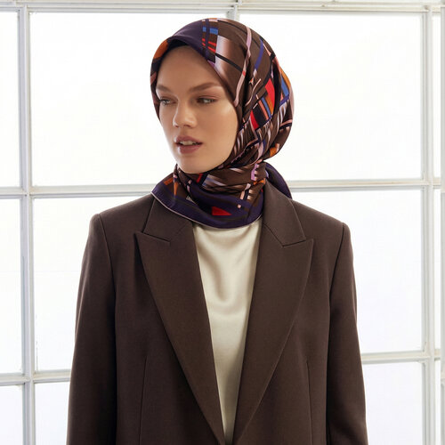 Elegant Purple Brown Minimalist Striped Twill Silk Scarf