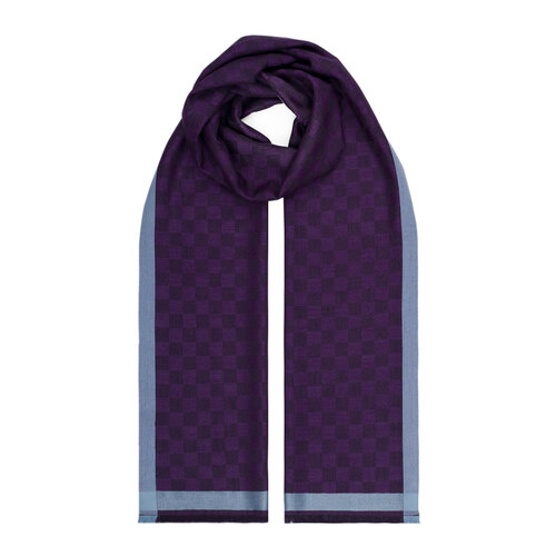 Elegant Purple Checkered Wool Silk Scarf