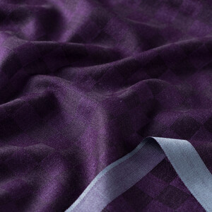 Elegant Purple Checkered Wool Silk Scarf - Thumbnail