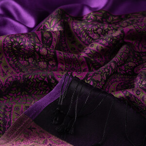 Elegant Purple Jacquard Hand Woven Prime Silk Scarf - Thumbnail