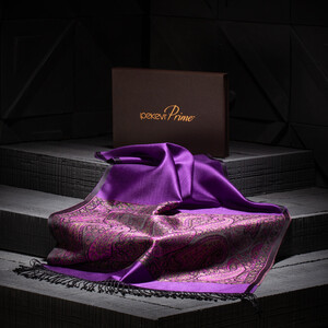 Elegant Purple Jacquard Hand Woven Prime Silk Scarf - Thumbnail