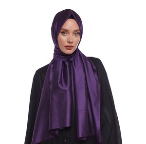 Elegant Purple Plain Silk Scarf - Thumbnail