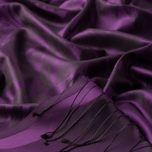 Elegant Purple Royal Garden Jacquard Silk Scarf - Thumbnail