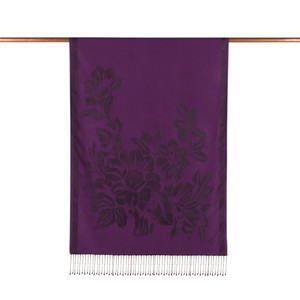 Elegant Purple Royal Garden Jacquard Silk Scarf - Thumbnail
