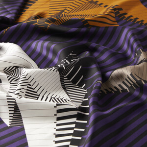 Elegant Purple Wavy Striped Twill Silk Scarf - Thumbnail