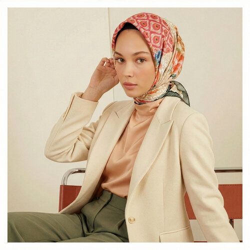 Embroidery Silk Twill Scarf Model 04