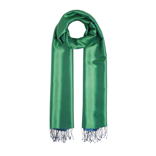 Emerald Denim Blue Reversible Silk Scarf