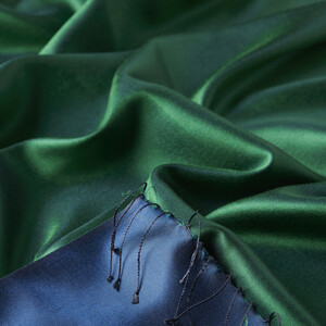 Emerald Denim Blue Reversible Silk Scarf - Thumbnail