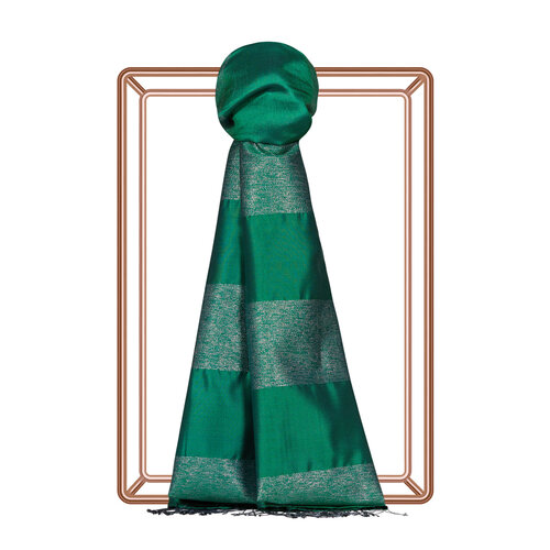 Emerald Green Block Lurex Striped Silk Scarf