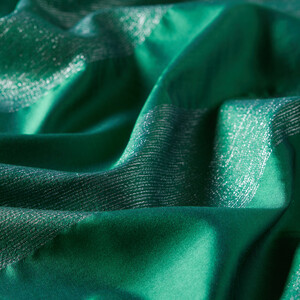 Emerald Green Block Lurex Striped Silk Scarf - Thumbnail