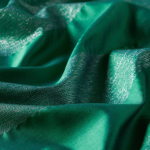 Emerald Green Block Lurex Striped Silk Scarf