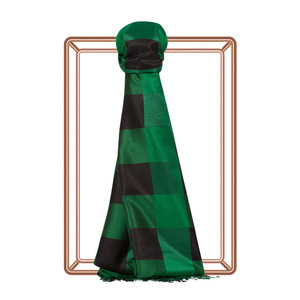 Emerald Green Buffalo Checked Silk Scarf - Thumbnail