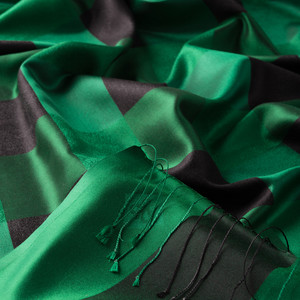 Emerald Green Buffalo Checked Silk Scarf - Thumbnail