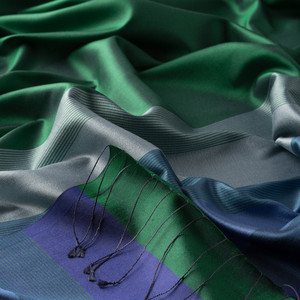 Emerald Green Elitist Striped Silk Scarf - Thumbnail