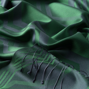 Emerald Green Ethnic Zigzag Silk Scarf - Thumbnail