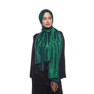 Emerald Green Ethnic Zigzag Silk Scarf - Thumbnail