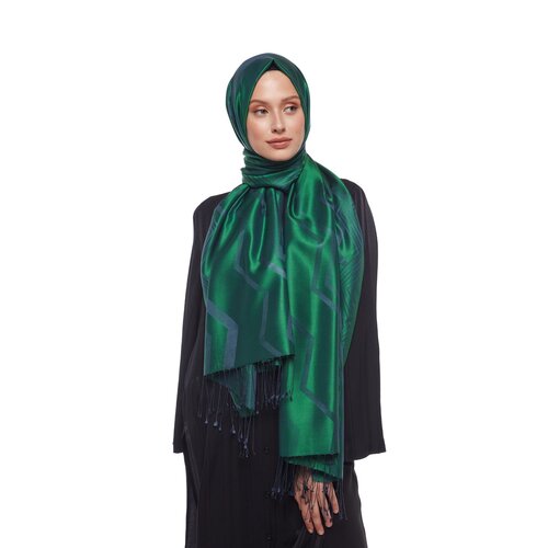 Emerald Green Ethnic Zigzag Silk Scarf