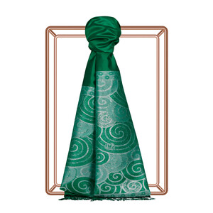 Emerald Green Lurex Spiral Silk Scarf - Thumbnail