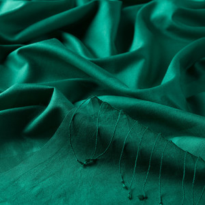 Emerald Green Mono Striped Silk Scarf - Thumbnail