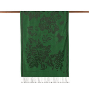 Emerald Green Nev Garden Jacquard Silk Scarf - Thumbnail
