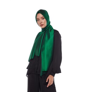 Emerald Green Plain Silk Scarf - Thumbnail