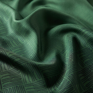 ipekevi - Emerald Green Qufi Pattern Silk Twill Scarf (1)