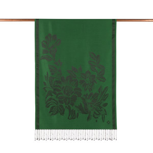 Emerald Green Royal Garden Jacquard Silk Scarf - Thumbnail