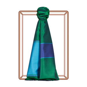 Emerald Green Striped Silk Scarf - Thumbnail