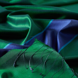 Emerald Green Striped Silk Scarf - Thumbnail