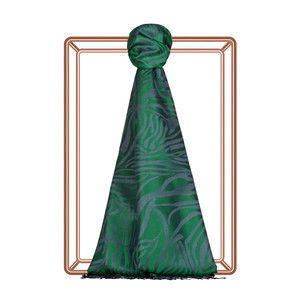 Emerald Green Zebra Jacquard Silk Scarf - Thumbnail