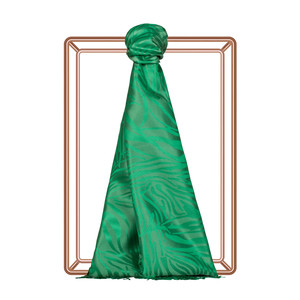 Emerald Green Zebra Jacquard Silk Scarf - Thumbnail