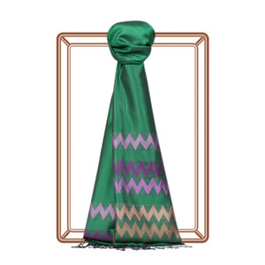 Emerald Green Zigzag Silk Scarf - Thumbnail