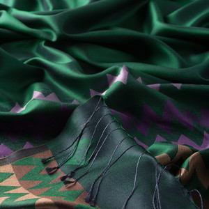 Emerald Green Zigzag Silk Scarf - Thumbnail