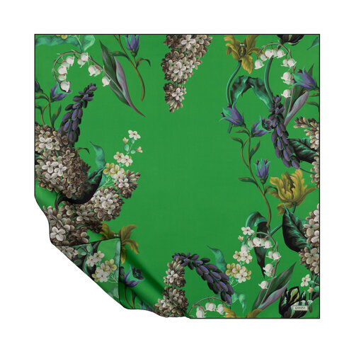 Emerald Night Blossom Twill Silk Scarf