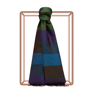 Emerald Plum Block Striped Reversible Silk Scarf - Thumbnail